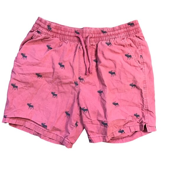Abercrombie & Fitch‎ Y2k Drawstring Cotton Shorts Mens Medium Moose Print Red - Picture 1 of 8